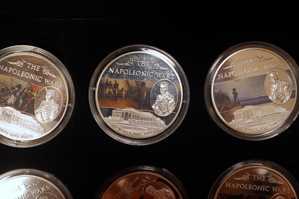 World and British coins, Fantasy Euro Coins 2005-2006, each piece uniface, struck on an oversized blank, Westminster mint; Shackleton silver coin cover, Brexit limited edition commemorative silver coin cover, Bird life o